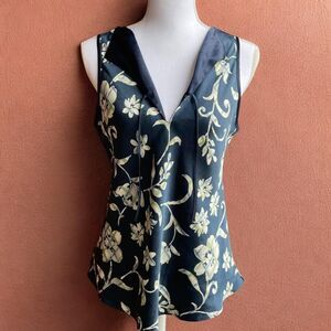 Vintage Jones New York Blue Floral Deep V-Neck Tank Top
